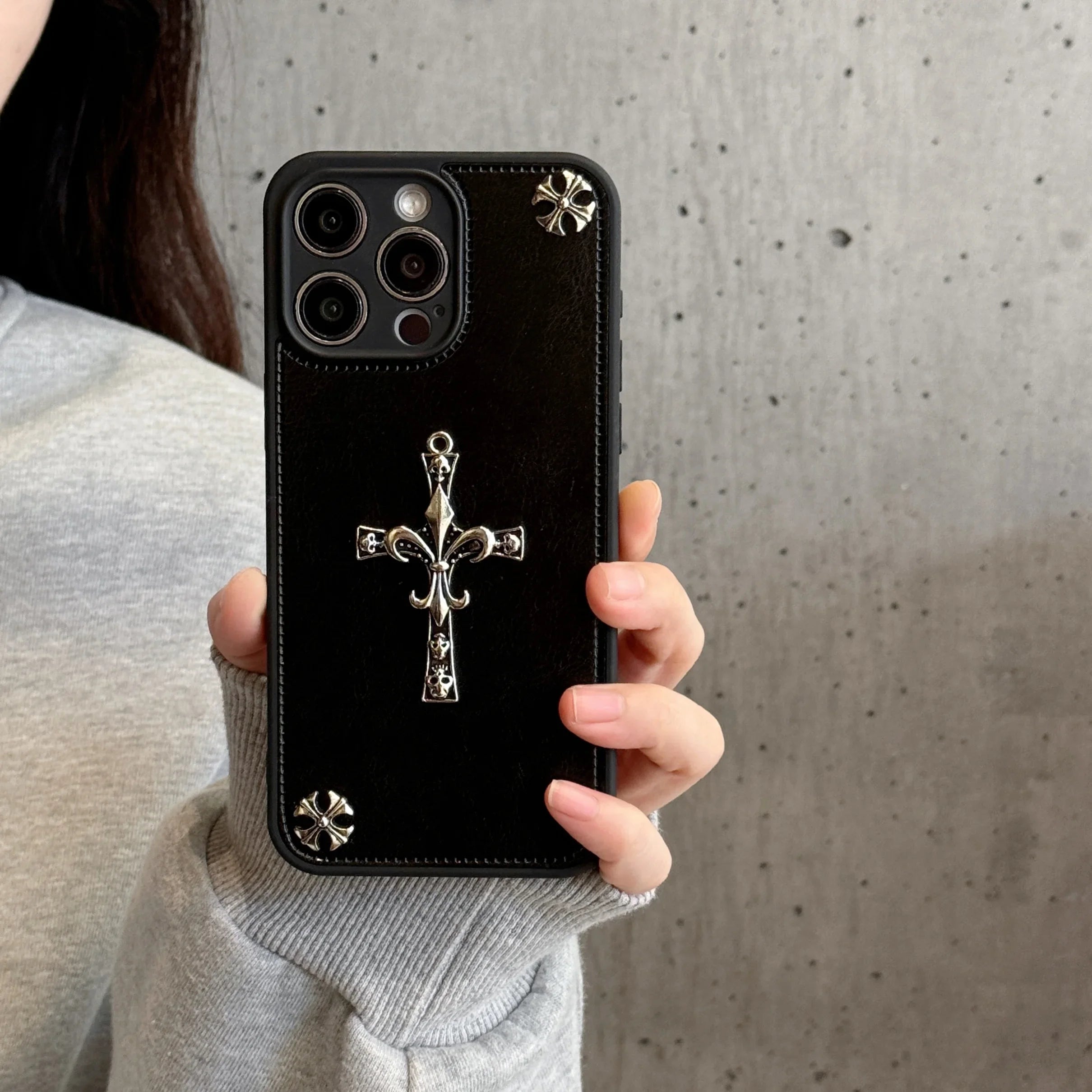 Chrome heart cross iPhone Case