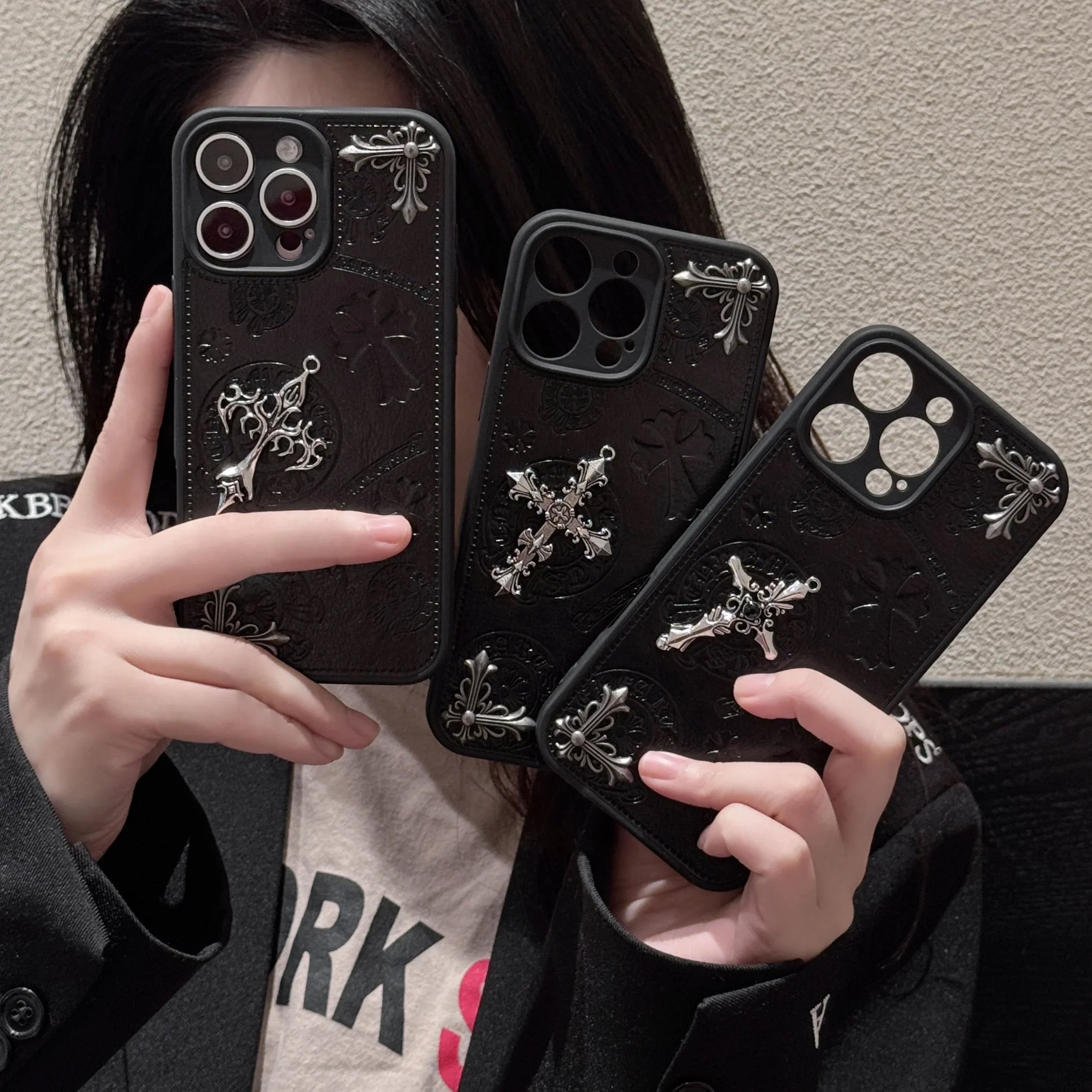 Chrome heart cross iPhone Case